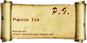Pupics Iza névjegykártya